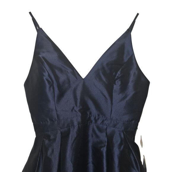 Maniju Women's Navy High Sheen Pocket Mini A-line Flair Dress, NWT, Sz. L - Picture 4 of 6